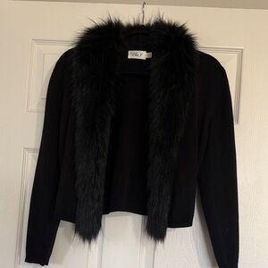 Eliza J Black Cardigan with Faux Fur Collar